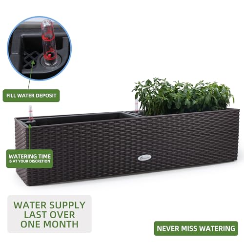 31.5 Inch Self Watering Rail Window Box with Bracket (80B / Brown)