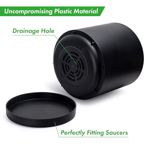Plastic Planter Pot with Saucer (16 Inch / Matte Black)