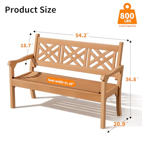 54" Poly Lumber Outdoor Patio Bench Weatherproof (Teak Color / 3-Person)