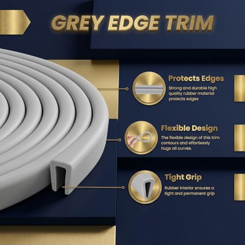 1 8" Rubber Edge Trim U Channel Protector (1/8" U, 10 Feet Long, Grey)