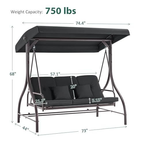 3 Seat Outdoor Patio Swing Chair (Black)