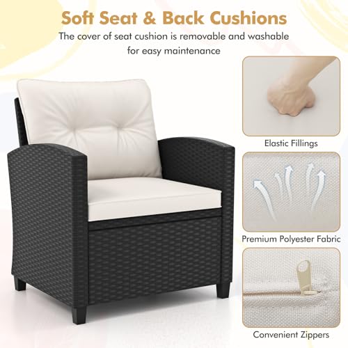3 Pieces Wicker Patio Conversation Set (Black & Off White)