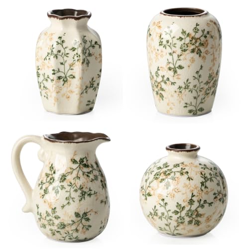 Ceramic Flower Small Vase for Home Decor (20-green and Beige)