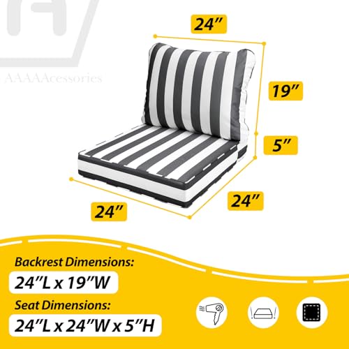 Outdoor Chair Cushions (Gray Cabana Stripe / 24"x24"x5" / 24"x19")