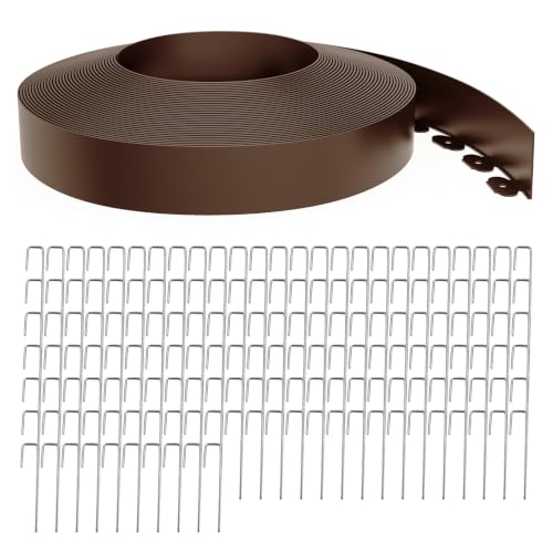 Landscape Edging 4 Inch Tall 150FT with 160Pcs Metal Spikes (Brown / 150FT)
