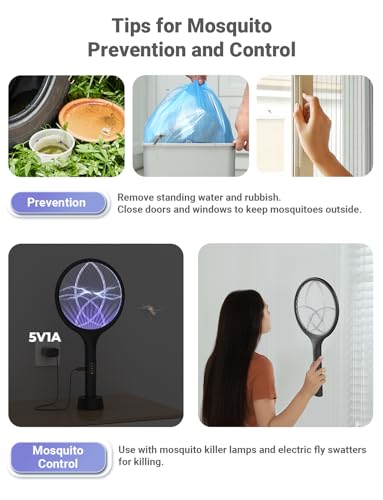 Electric Fly Swatter 4000V Bug Zapper Racket Dual Mode (Black)