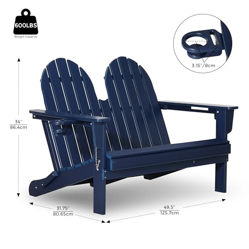 Outdoor Patio HDPE Adirondack Garden Skinny Bench (Navy Blue / 49.5IN)