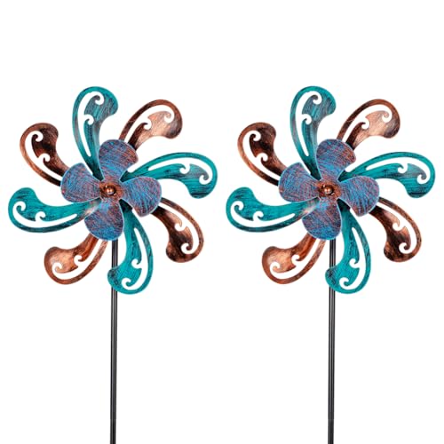 2 Packs 10" Outdoor Metal Wind Spinner (2-Brown)