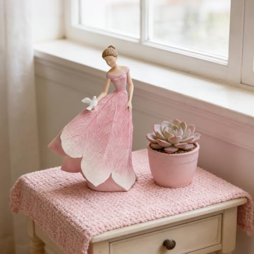 Pink Leaf Angel Girls Fairy Statue (Pink-bird / Large)