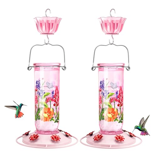 2 Pack Hummingbird Feeders for Outdoor Hanging (Pink)