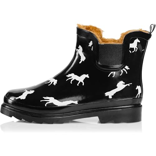 Women's Waterproof Ankle Rain Boots (11 / Black Horse Fur)