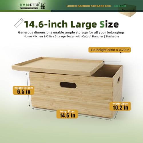 Stackable Bamboo Storage Bin with Lid 14.6"x10.2"x6.5" (Single Bamboo Box with Lid - Medium / 14.6"L x 10.2"W x 6.5"H)