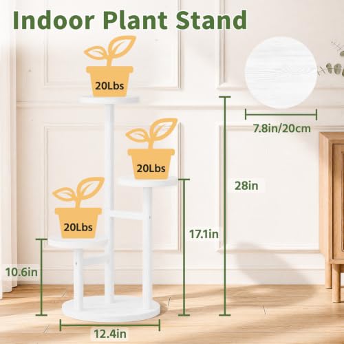 Wood Small Plant Stand Table Tall for Indoor Corner (White / 3 Tier)