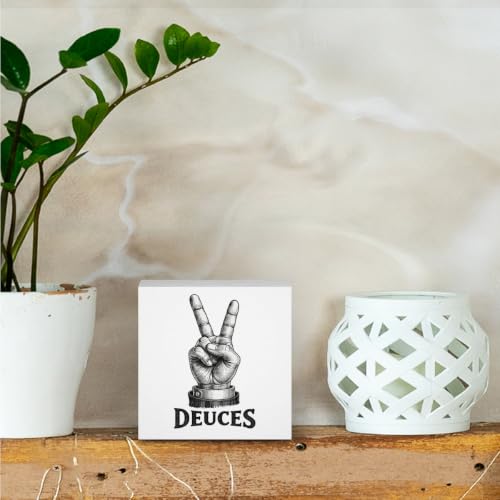 Funny Bathroom Decor Deuces Wooden Box Sign 5 x 5 Inches (White 1622 / Wooden box（5.1 x 5.1 inches）)
