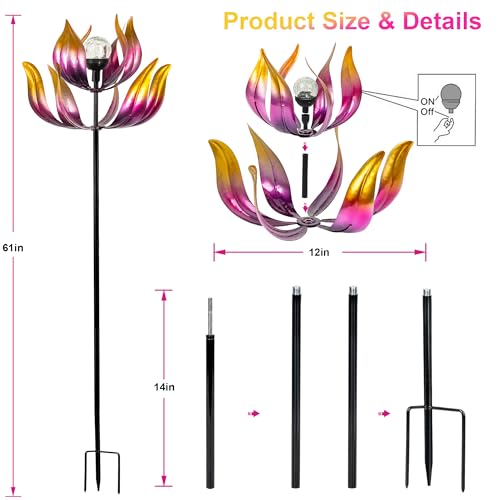Solar Wind Spinners Outdoor for Yard and Garden (Lotus Flower)