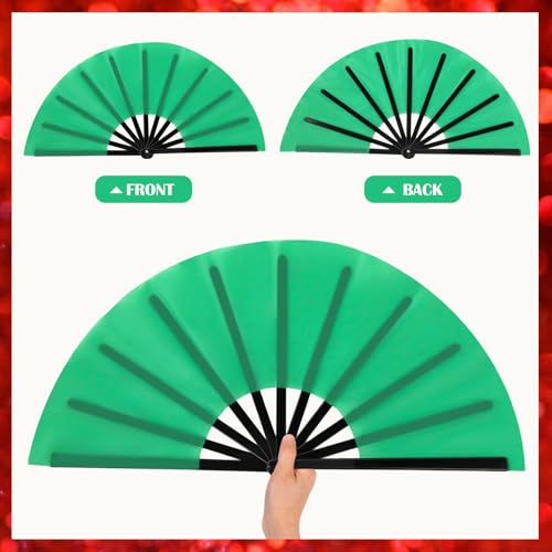 2 Packs Large Folding Hand Fans (Red and Green)