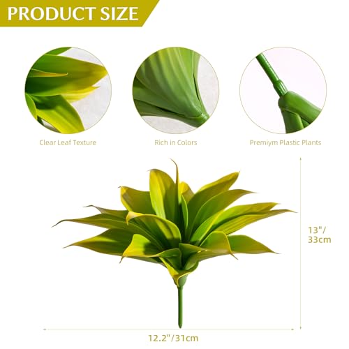 2-Pack 13.8-Inch Artificial Agave Plants, UV Resistant Artificial Outdoor Plants and Faux Succulent Greenery for Planters, Porch, Patio, Garden, Entryway and Home Decor, Yellow (Agave15-ye2)