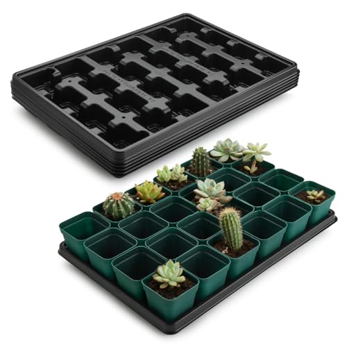 2.8 inch (7CM) Square Nursery Pots 120pcs (Green) and 24 Cell Nursery Pots Trays 5 Pack, Plastic Seedling Starter Tray with Drain Holes for Carrying and Holding Plant Pot(17"x11"x1.6") (Green / Pots 120 Pcs with 5 Pack Trays)