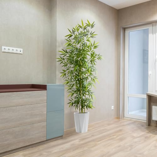 Artificial Bamboo Tree 8ft Green Fake Plant with White Planter (Bamboo / 8ft)