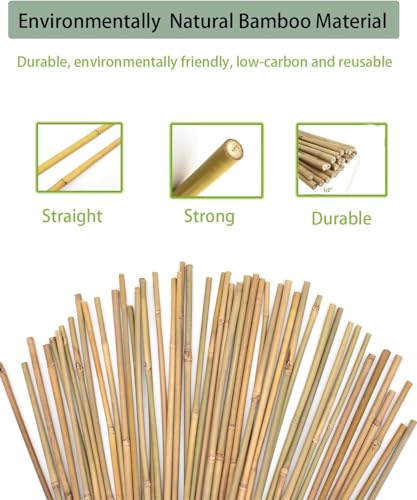 5 Ft Bamboo Stakes with 100 Twist Ties Natural Bamboo Garden Stakes for Dahlias Cucumber Grapes Pole Beans Trees Potted Dahlia Flowers and Climbing Plants (60 Count)
