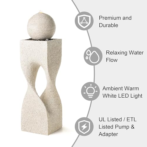 Outdoor Water Fountain with Lights (Resin/Sand/Curved / 36.5" H)