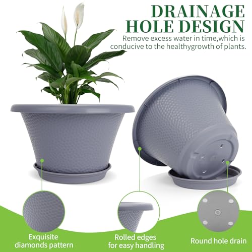 12 Inch Pots for Plants (Diamond Pattern-grey / 12 inch-4 Pack)