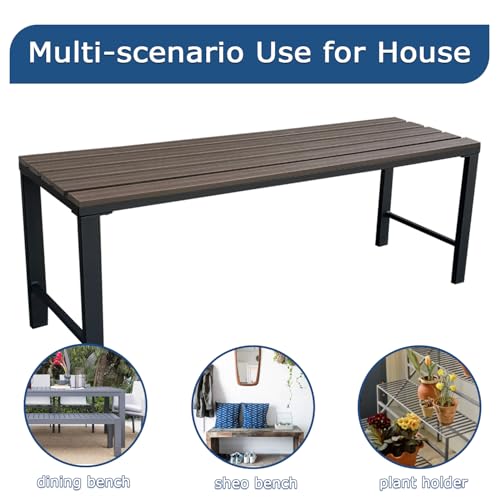 46" Outdoor Metal Backless Bench Set of 2 (Metal-walnut / 2 pcs)