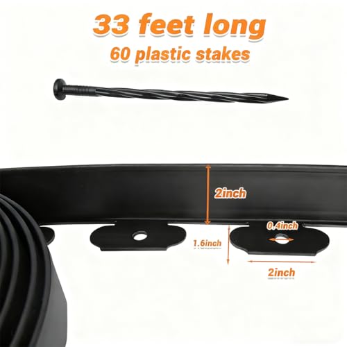 Landscape Edging (Black-33feet / Plastic Stakes)