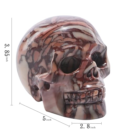 5''Natural Chocolate Crystal Skull Head Hand Carved Reiki Healing Stone Statue Healing Home Office Art Room Decoration (Chocolate Stone / 5inch)
