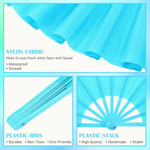 4 Packs Large Folding Hand Fans (Sky Blue)