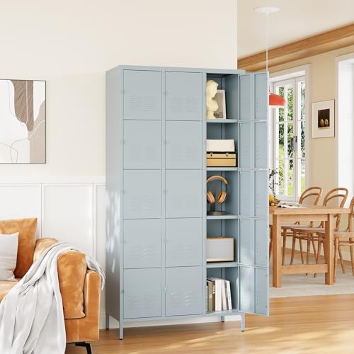 Metal Locker with 15 Doors Employees Locker (Grey(4 Legs) / 15 Doors-Wide-71")