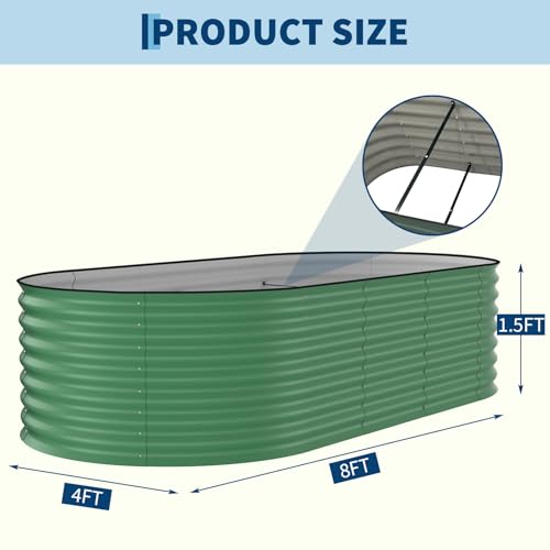 8x4x1.5ft Galvanized Raised Garden Bed (Green-Oval / 8x4x1.5ft)