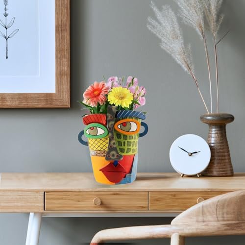 Abstract Face Head Planter Picasso Colorful Art Resin Flower Pot