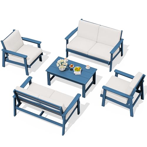 HDPE Patio Furniture Set 5 Piece (Blue)