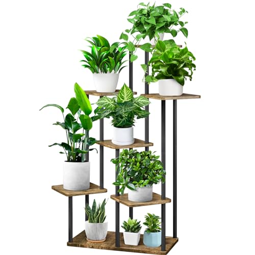 7 Tier Plant Stand Indoor (Black+Brown / 7 Tier)