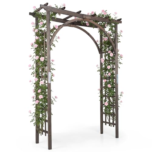 85" Wooden Garden Arch Trellis (63"W x 85"H / Dark Brown)