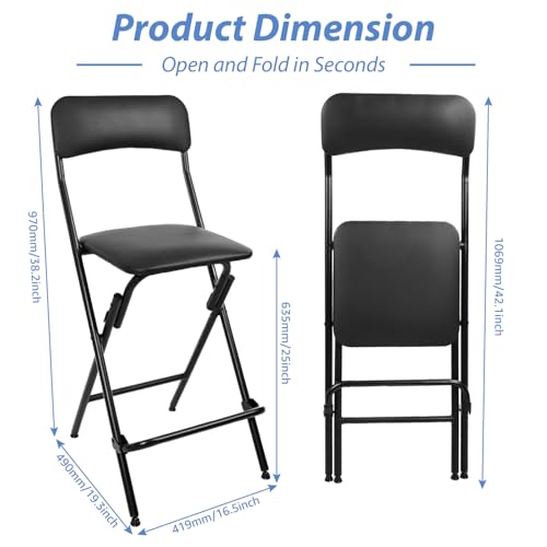 Home Seat High 25" Folding Bar Stool with Backrest Leather Padded oldable Stool Chair for Gardening Kitchen Shop Cafe