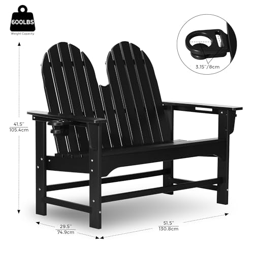 Outdoor Patio HDPE Adirondack Garden Skinny Bench (Black / 51.5IN)