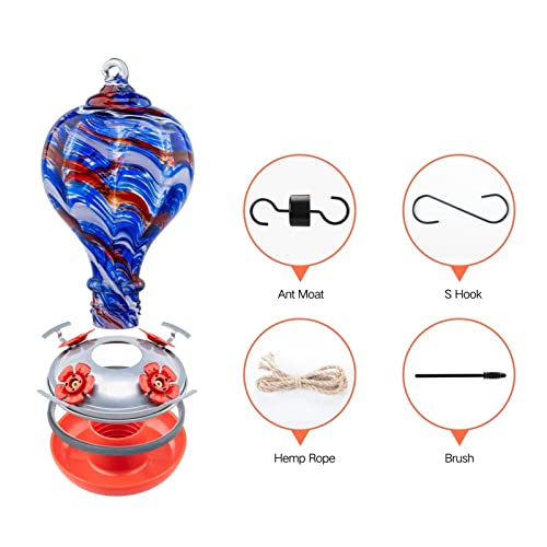 32OZ Hummingbird Feeders Blown Glass Hummingbird Feeder (Navy Blue)