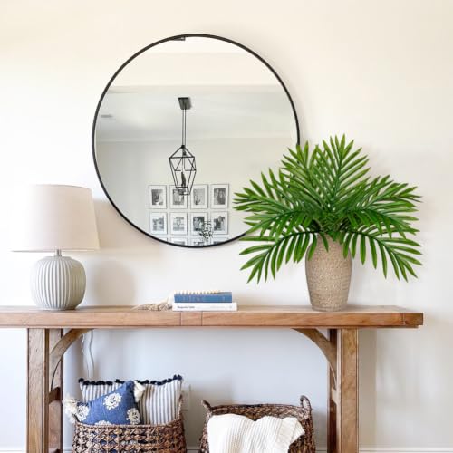 Fake Plants 15" Faux Palm Plant in a Vintage Ceramic Vase Realistic Leaves (Palm Plant)