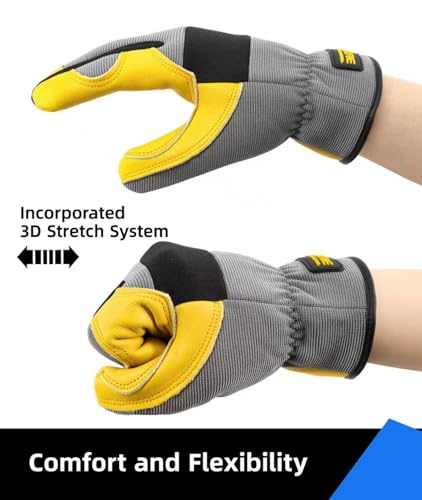 Cow Leather Palm Gardening Work Gloves for Men 1 Pair Golden XL (Grey - Classic / X-Large)