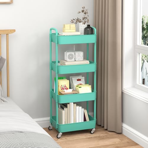 4 Tier Plastic Rolling Utility Cart with Wheels for Storage
