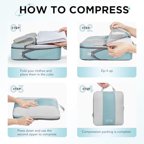8 Set Compression Packing Cubes for Travel Essentials (Blue Gray)