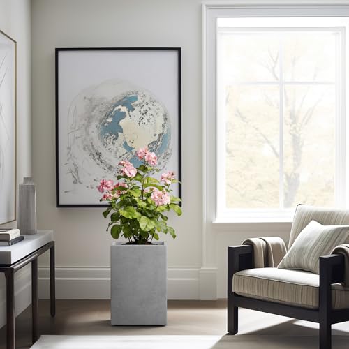 Large Tall Square Pale Gray Concrete Planter 19" H (Natural Concrete / 18.5" H)