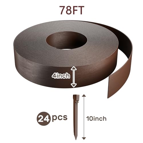 78FT Landscape Edging Coil Kit 4 inch High for Flower Bed (Brown / 4in X 78FT)