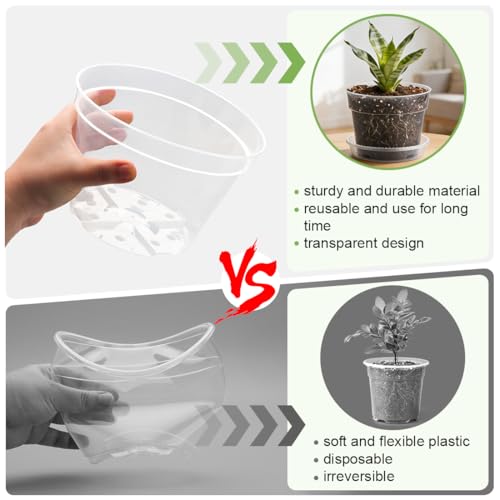15 Pack 8/7/6 Inch Clear Nursery Pots with Saucer, Transparent Plastic Plant Pot with Drainage Hole, Sturdy Planting Starter Pots for Gardening Flower Herb Vegetable (Clear / Mix 6/7/8 Inch 15 Pack)