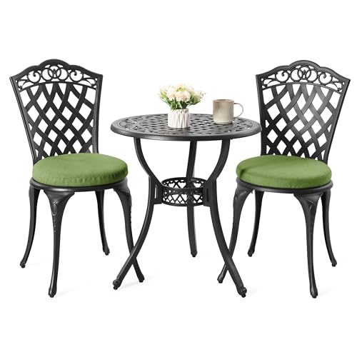 3 Piece Cast Aluminum Patio Bistro Set (Green Cushion / Pattern B)