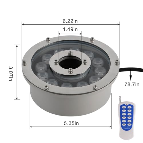 Fountain Light 36W 12V AC RGB Color with Remote Control IP68 Waterproof LED Landscape Lighting Suitable for Fountains (RGB (Red, Green, Blue))