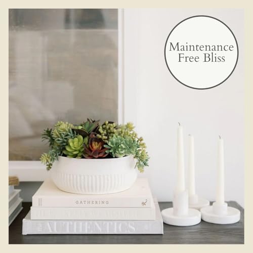 Round Faux Succulent Arrangement (12" Round White)