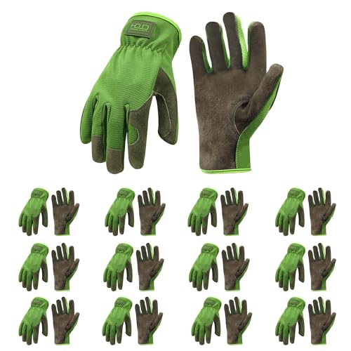 Men Leather Gardening Gloves (Green (12 Pairs) / Small)